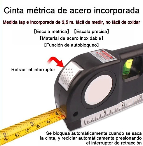 Imagen 3 de 10 de Nivelador Láser Multifuncional 3 Burbujas Regla Y Flexómetro