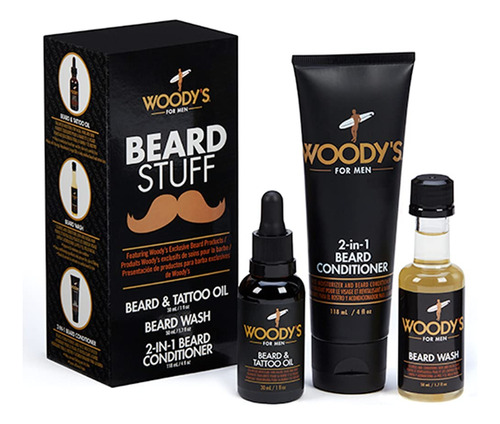 Woody's Beard Stuff - Juego De 3 Piezas - Aceite Para Barba