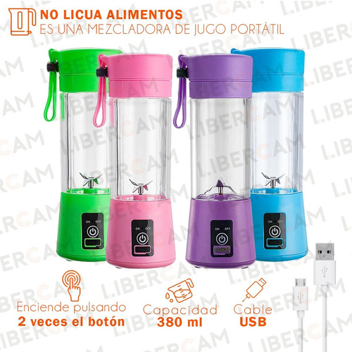 Imagen 6 de 10 de Licuadora Portátil Deportiva Autolimpiante Usb 380ml 4 Hojas