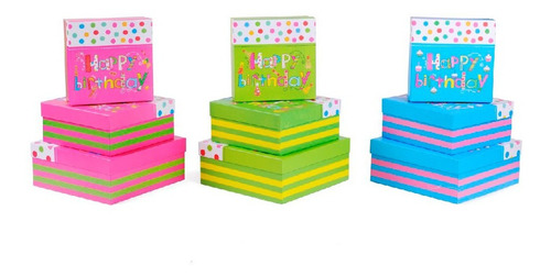 Set X3 Cajita Happy Birthday 28*28*11cm,24*24*10cm,21*21*9cm