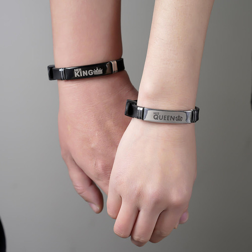 Pulsera De Silicona Ajustable Acero Inoxidable Para Pareja