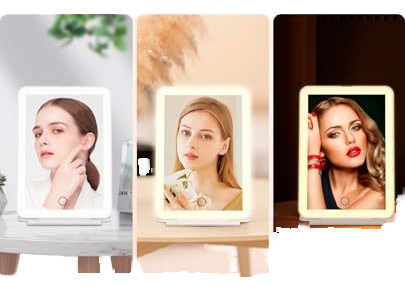 Espejo De Maquillaje De Lámpara Tricolor Plegable: Blanco