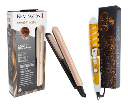 Combo Plancha Remington Keratina Y Pinza Rizador Espiral