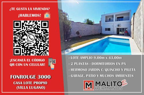 Venta Casa 2 Plantas Lote Propio 4 Dormitorios, 2 Patios, Fondo, Quincho, Garage En Villa Lugano