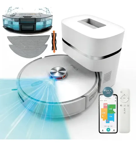 Aspiradora Robot Trapeadora Fika Limpieza Mapeo Swift Con Estación De Vaciado Automático App Wifi Color Blanco