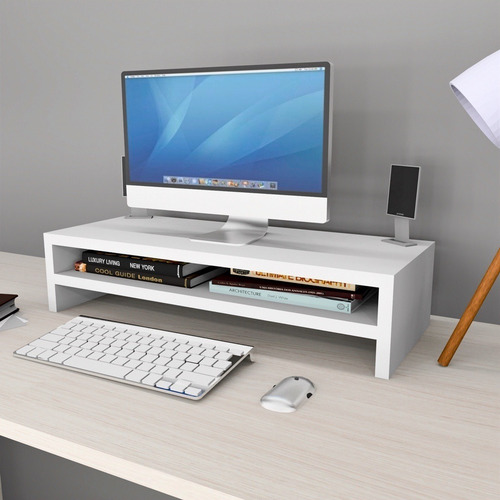 Prateleira Para Monitor Em Mdf Duplo Escritório + Escaninho