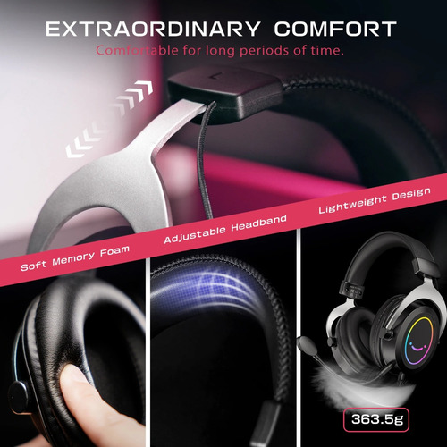 Auriculares para juegos Fifine H3, micrófono RGB, PC, PS4, PS5, Xbox, color negro