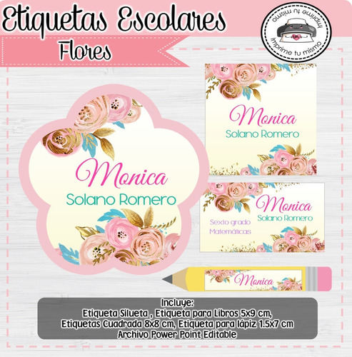 Kit Imprimible Etiquetas Escolares Flores 2019