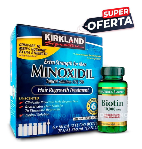 Imagen 1 de 5 de 6 Meses Minoxidil 5% + Biotina Premium 10,000 Mcg 120 Caps