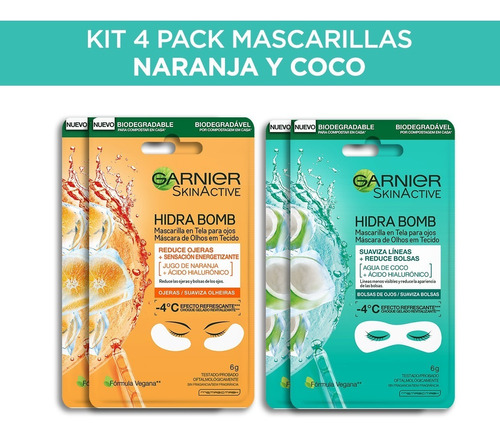 Kit 4 Mascarillas Para Ojos 2 Naranja Y 2 Mascarilla Coco