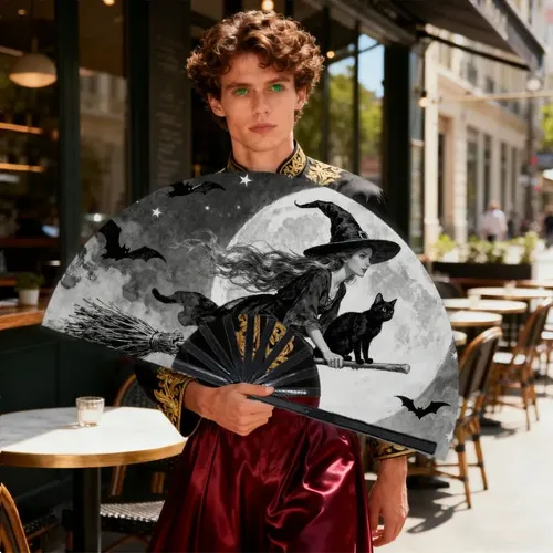 1pc Men's Handheld Fan | Material, Witch & Black Cat | MercadoLibre