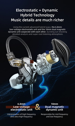 Auriculares Kz Zex 1 Electrostaticos+1 Dynamic In-ear Oro Ro