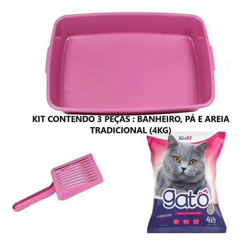 Imagem 2 de 6 de Kit Para Gato Caixa De Areia Pá Areia Gatô Tradic 4kg - 3 Pç