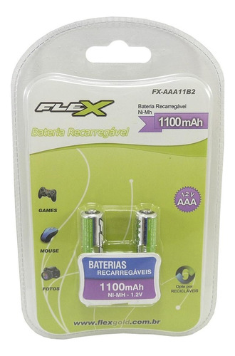 Pilha Recarregavel Flexgold Palito  Aaa  2 Pecas 1100mah  Fx