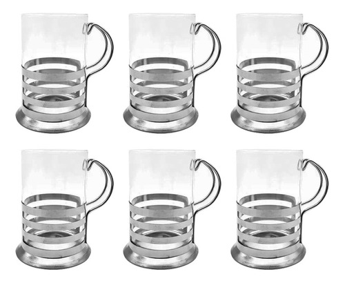 Pack X 6 Taza Jarro Mug De Café, Vidrio Base De Metal, 13085