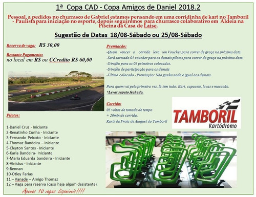 Copa Amigo Cad - 18/08    E    25/08 - Kart  2018.2 Tamboril