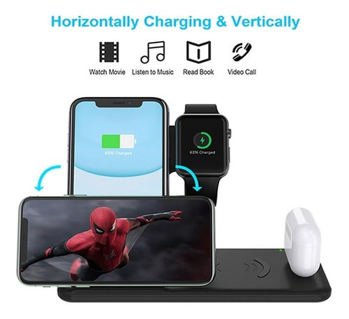 Imagen 3 de 6 de Cargador Inalámbrico 4 En 1 Para iPhone Samsung Carga Rápida
