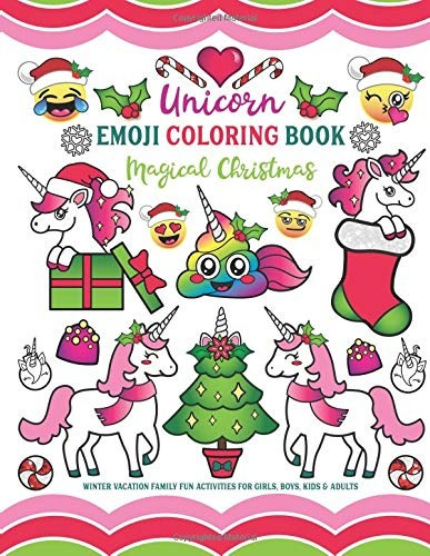 Unicorn Emoji Coloring Book Magical Christmas Winter Vacatio