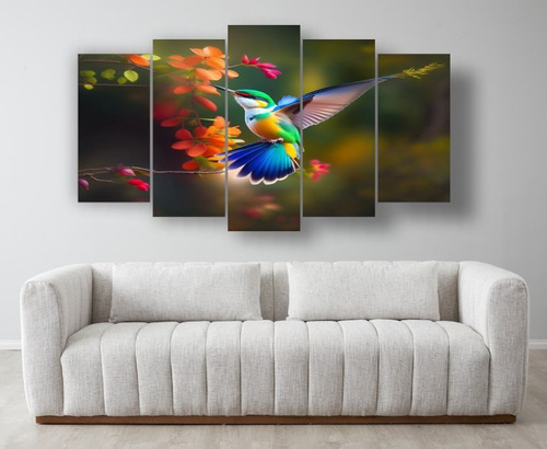 Set De 5 Cuadros Decorativo Canvas  Colibrí Pájaro Aves 3