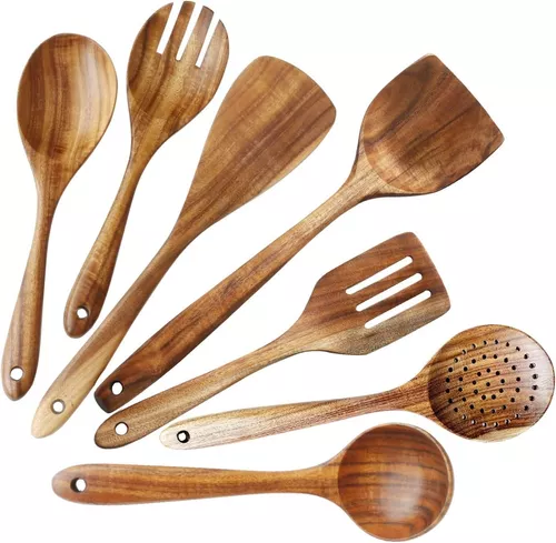 Cucharas de cocina de madera 7 piezas duraderas y saludables para cocinar  US NEW