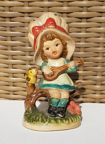 Bibelô Menininha Com Passarinho E Viola (Usado)