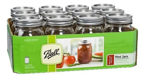 Frasco Mason Jar Ball 16oz Vaso Vidrio Tarro Bebida 12 Pack