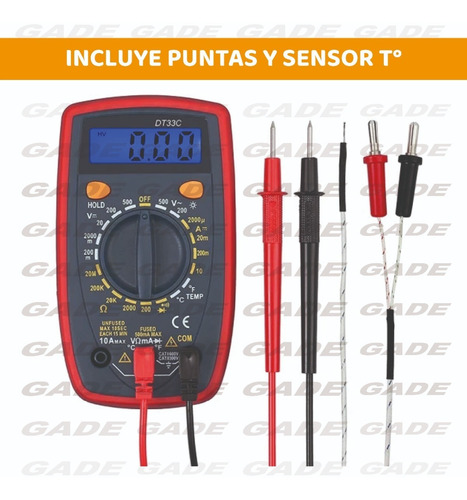 Imagen 3 de 8 de Multímetro Pro Tester Digital Con Buzzer Tension Dt33c