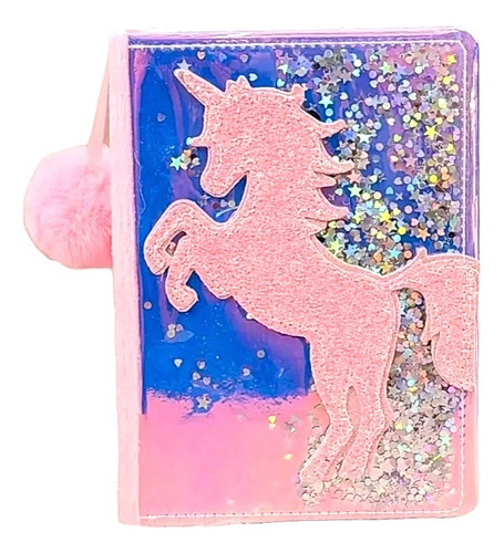 Cuaderno Agenda Unicornio Brillos + Lapicero Pompon 3d Girls