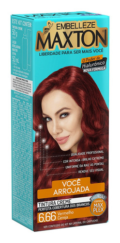 Kit Tinte Maxton  Tintura creme tom 6.66 vermelho cereja para cabelo