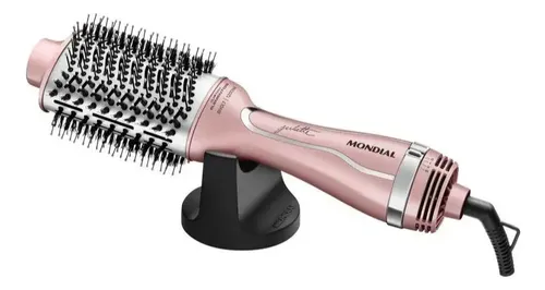 Escova modeladora de cabelo rosa com cerdas pretas e base preta