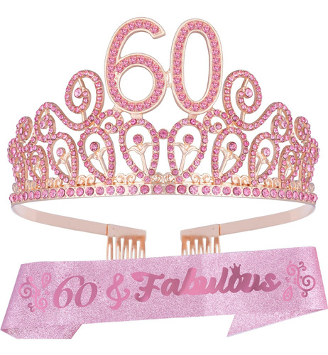 Banda Tiara Cumpleaño Numero 60 Para Mujer  Fabulosa + Rosa