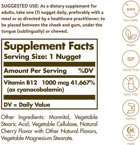 Vitamina B12 1000 Mcg Sublingual Solgar 100 Nuggets