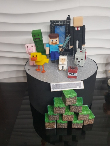 Adorno Para Torta Arbolito De Cubos Pasto Tierra Minecraft