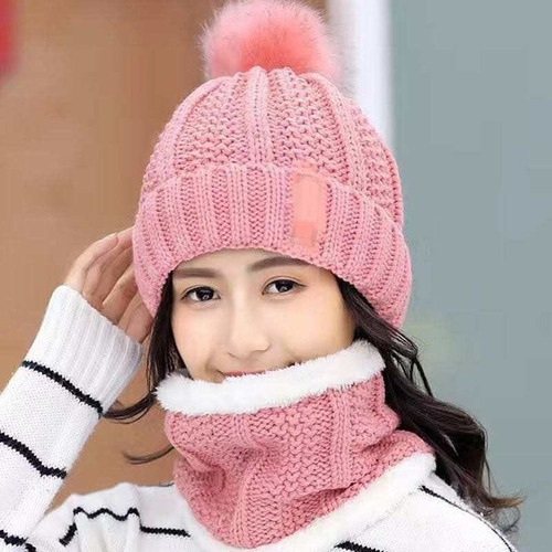 Set Duo Gorro Bufanda Dama Mujer Invierno Cuellera Pompón 