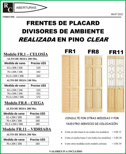 Imagen 3 de 10 de Plegable 2 Hojas Madera 61 X 204 A 206 Alto