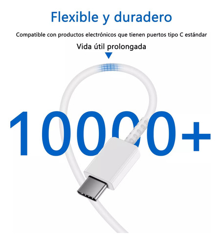 Cargador 45w Tipo C Carga Súper Rápida Compatible Con Samsung Galaxy A34 A54 S22 S23 S24 Ultra con Cable De Tipo-c A Tipo-c 2 metros Color Blanco Gitifo