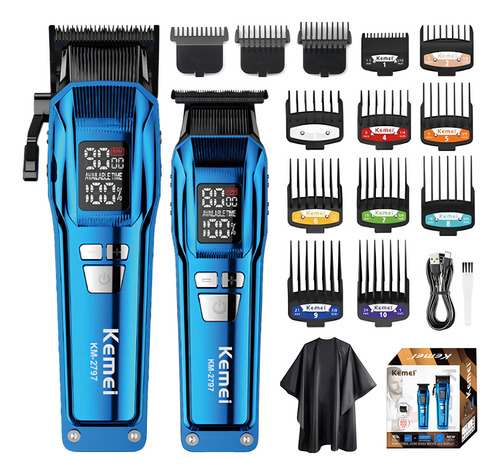 Máquina Cortar Cabello Kit De Cortadoras Profesional Kemei Km-2797 Inalámbrico 9000/8000 Rpm
