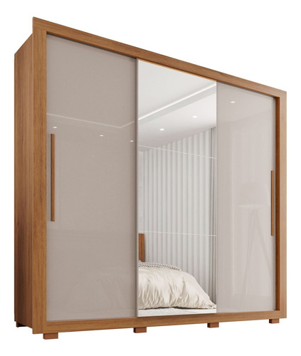 Guarda-roupa Casal Com Espelho 3 Portas 4 Gavetas Sallêto Móveis Costa Rica Cinamomo/Off white