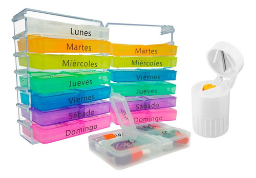 Organizador Semanal Pastillero Diario Paquete 3pz + Cortador Color Blanco