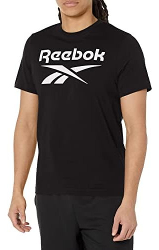 Reebok Camiseta Estándar Con Logo Grande Para Hombre, Negro,