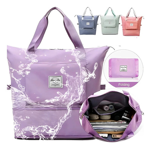 Mochila Bolso Impermeable Extensible 3 En 1 Para Viajes Lila