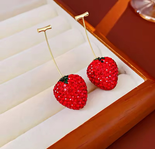 Aretes/pendientes De Fresa, Piedras De Cristal, Sofisticado