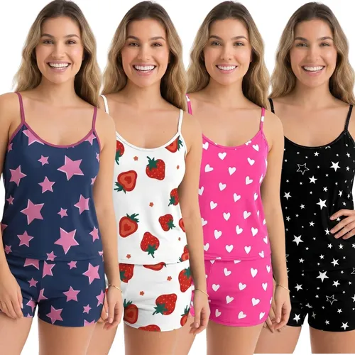 MLB 6297031844 Kit 4 Pijamas Conjunto Baby Doll Feminino Microfibras Mulher JM