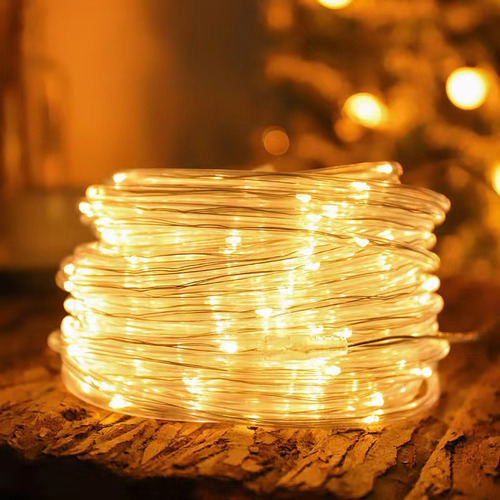 Guirnalda De Luces Navidad Solar Exterior Jardin 12m 100led Luces Amarillo