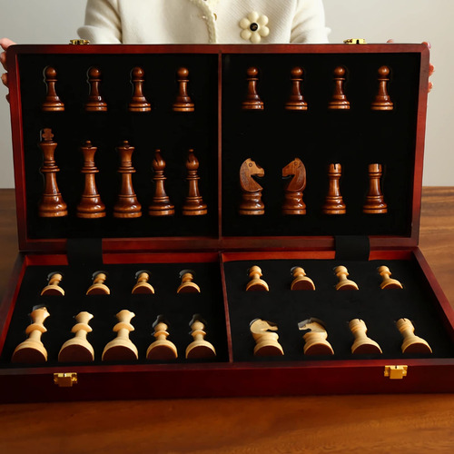 Juego De Ajedrez De Madera Nogal Extra Grande 20 Pulgadas
