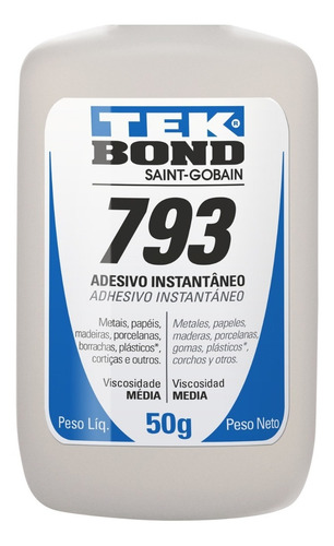 Imagem 4 de 5 de Cola / Adesivo Instantâneo 793 50g - Tekbond
