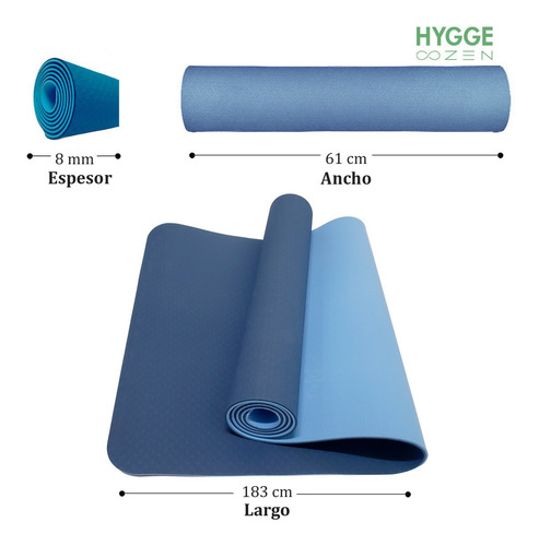 Imagen 2 de 10 de Mat Yoga Colchoneta Bicolor Pilates Fitness Tpe 8mm + Funda