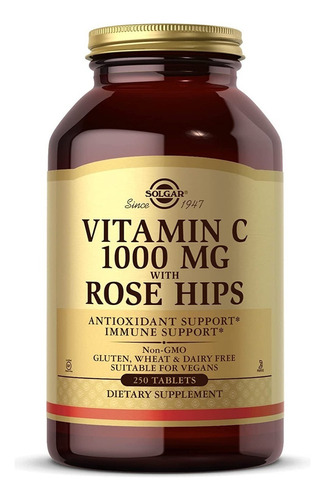 Solgar Vitamina C Con Escaramujos Rose Hips 1000mg 250tabs Sabor Neutro