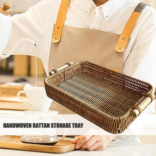 Bandeja De Ratán Para Servir, Bandeja Rectangular De Mimbre