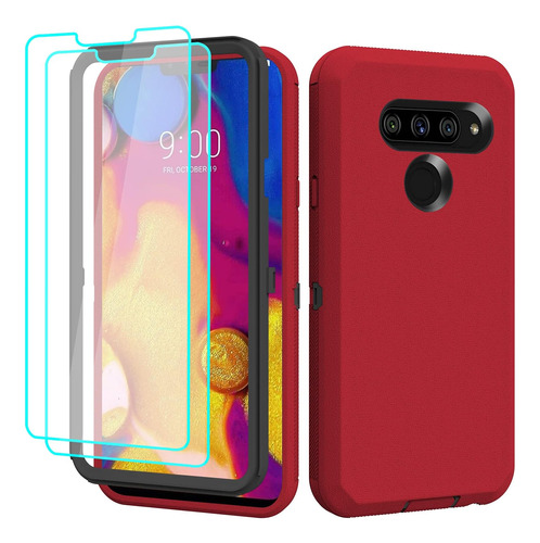 Funda Roja Para LG V40 Con 2 Protectores De Pantalla